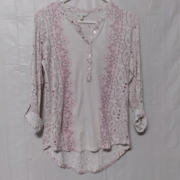 Lucky Brand Paisley Roll Sleeve Top - Picture 1 of 10